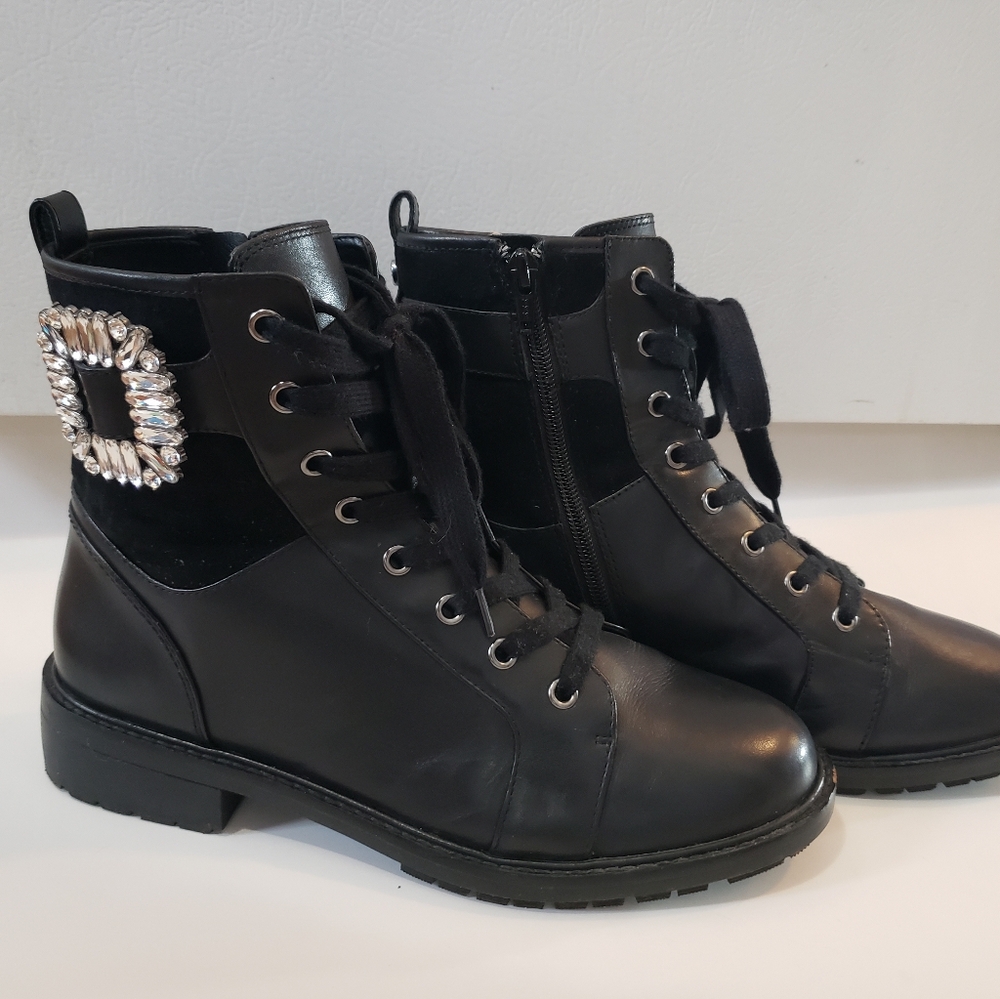 Alex Marie Tialana Rhinestone Black Leather Bootie Size 9.5